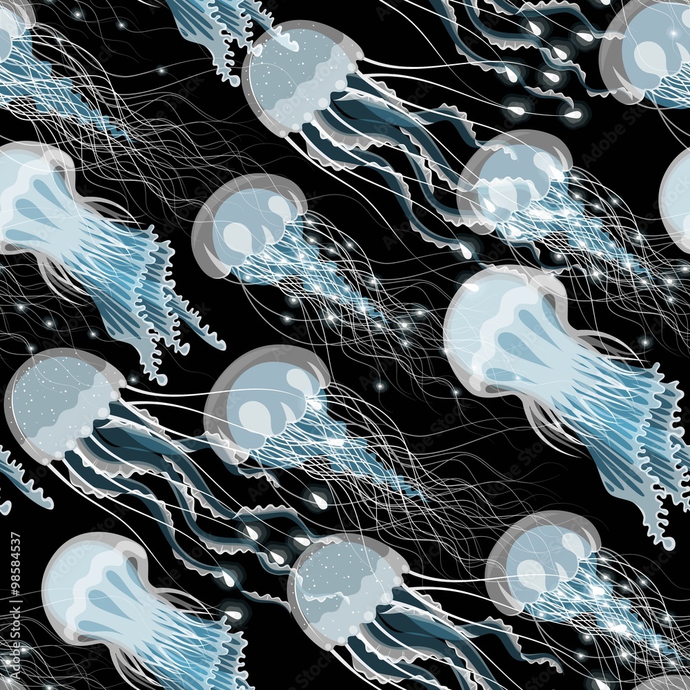 Fototapeta premium Seamless glowing jellyfish