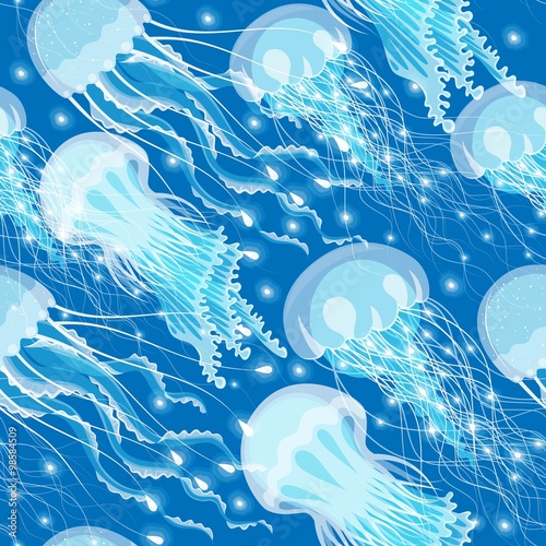 Seamless glowing jellyfish