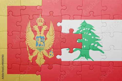 puzzle with the national flag of montenegro and lebanon photo