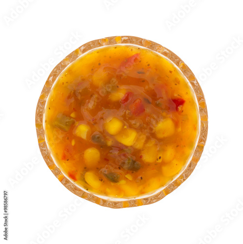 Fotografie Corn relish in a small glass bowl