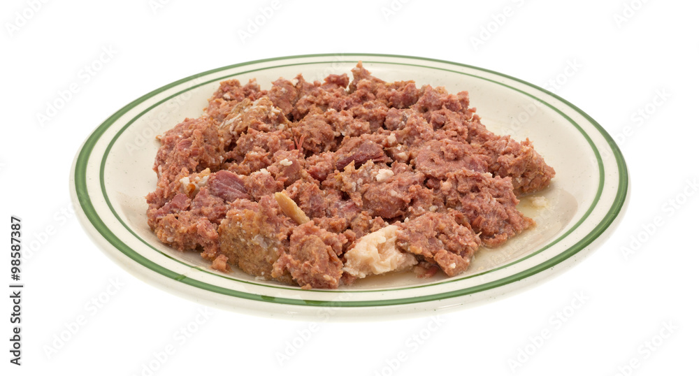 Canned corn beef on a plate