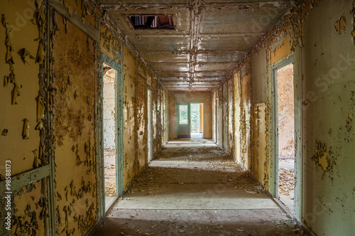 mystical corridor in an abandoned ruin