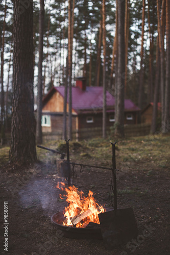 Rest at a fire in the forest