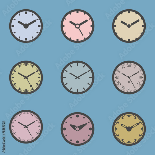 Colored Clock Icon Set - Isolated Vector Illustration