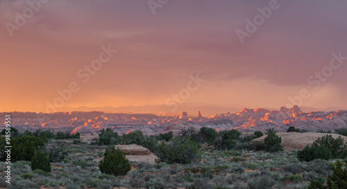 arches and towers utah desert sunset