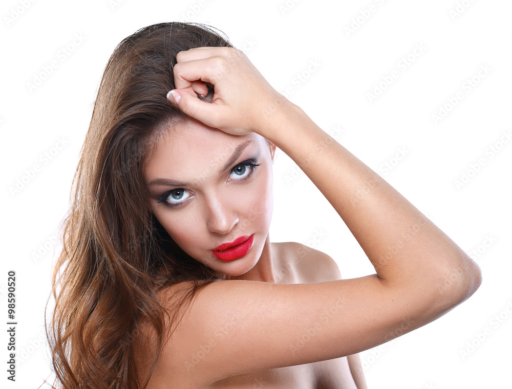 Naklejka premium Portrait of beautiful young woman . Isolated on white background