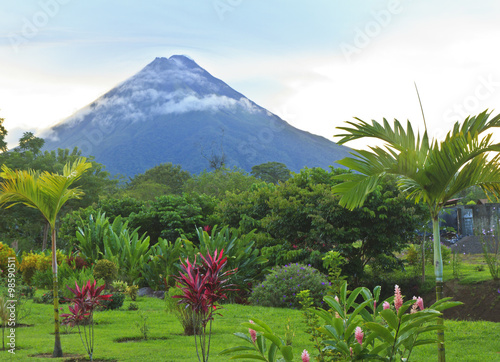 Arenal Volcano in wispy clouds photo