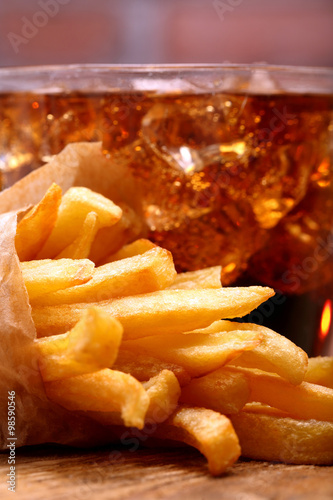 French fries and coke with ice