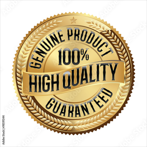 Gold and Black Shiny Luxury Badge on White Background. High Quality. Genuine Product.
