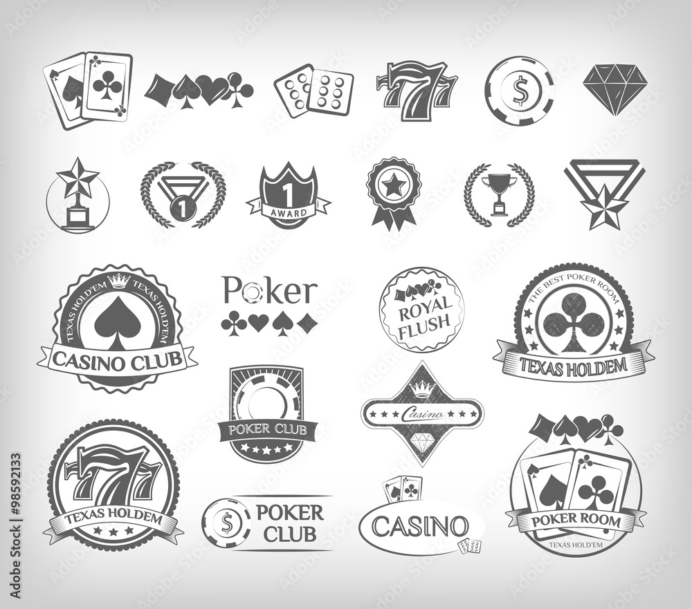 Poker and Casino labels Set. Vector Illustration