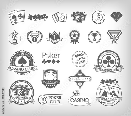 Poker and Casino labels Set. Vector Illustration