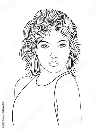 A beautiful girl's portrait vector isolated on white, viso di donna in bianco e nero vettoriale