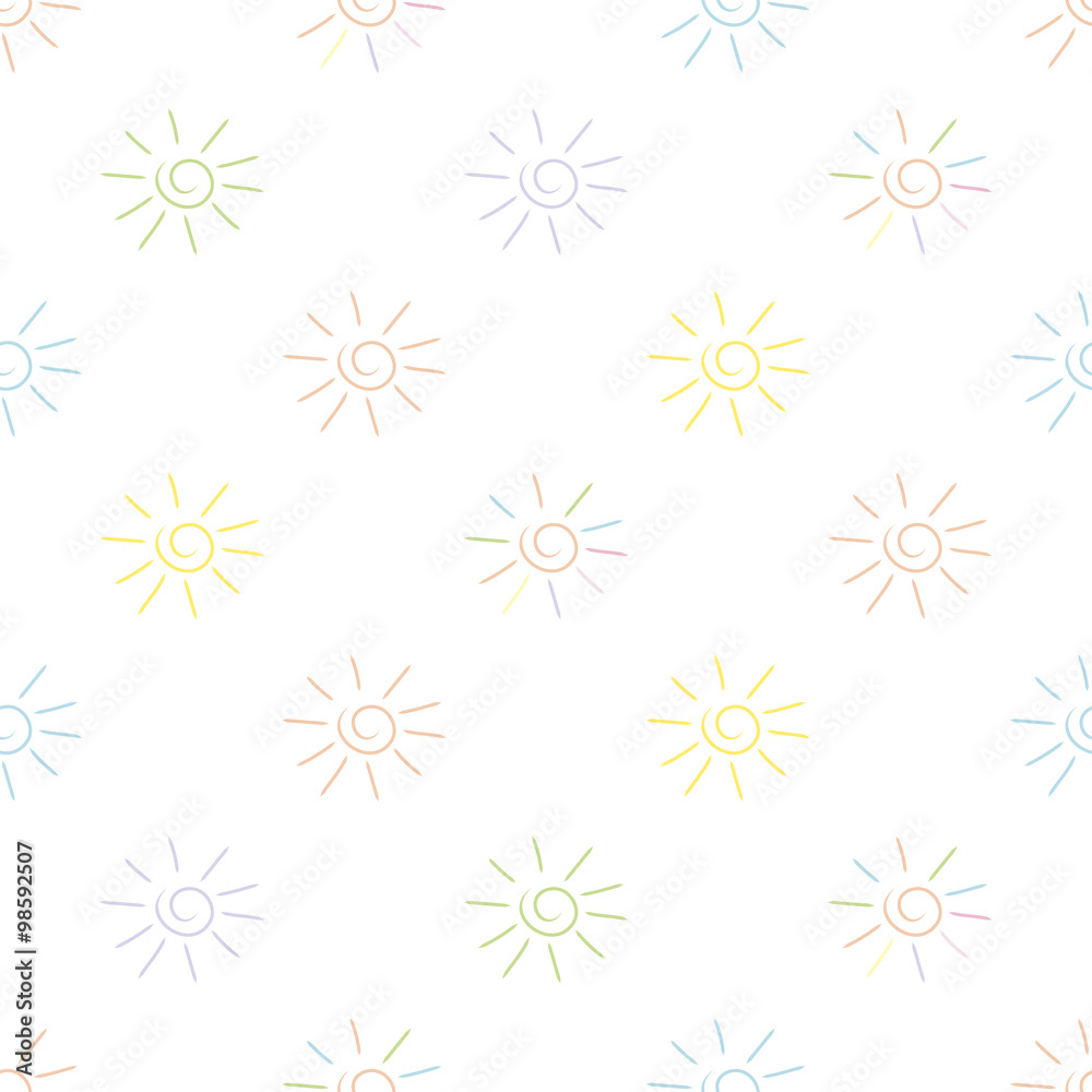 Kids seamless pattern with colored sun on white background Kids seamless pattern with colored sun on white background