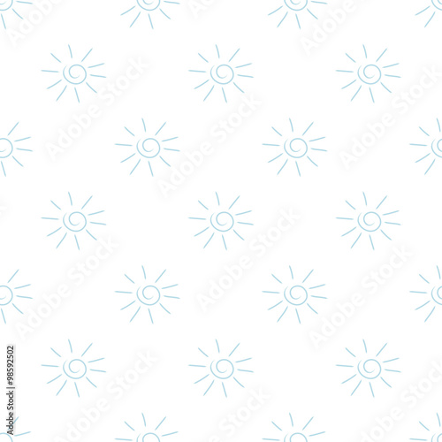 Kids seamless pattern with blue sun on white background