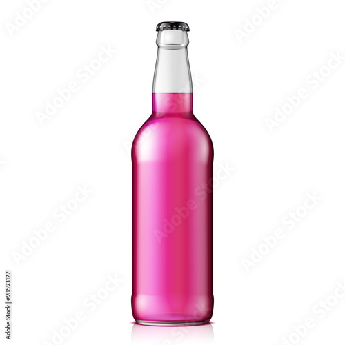 Mock Up Glass Raspberry Strawberry Cherry Lemonade Cola Clean Bottle Pink On White Background Isolated. Ready For Your Design. Product Packing. Vector EPS10 