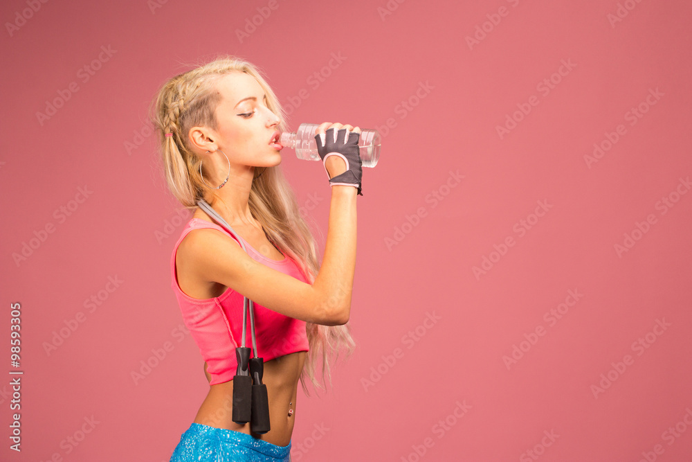 Portrait of young and healthy blonde with skipping rope Portrait of young and healthy blonde with skipping rope