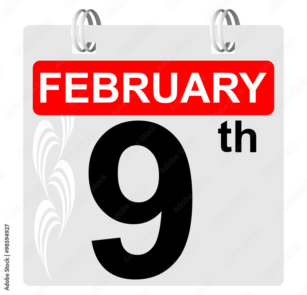 9th february calendar with ornament 9th february calendar with ornament