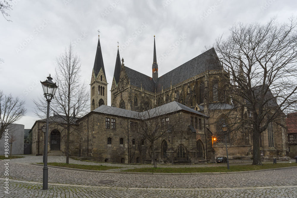 Street view of a town Halberstadt in Saxony-Anhalt, Germany.