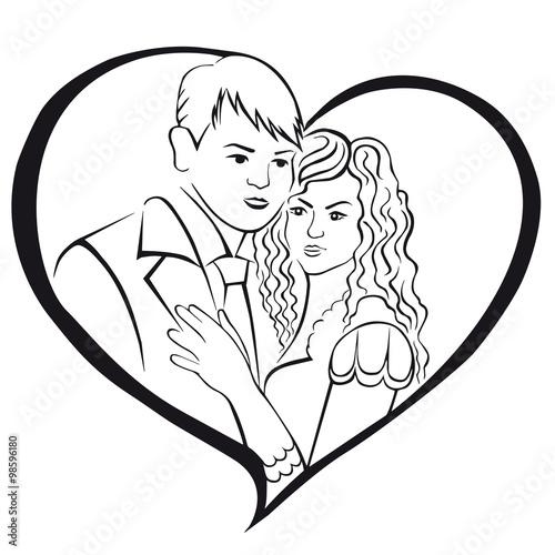 Newlyweds. Lovers in a heart.