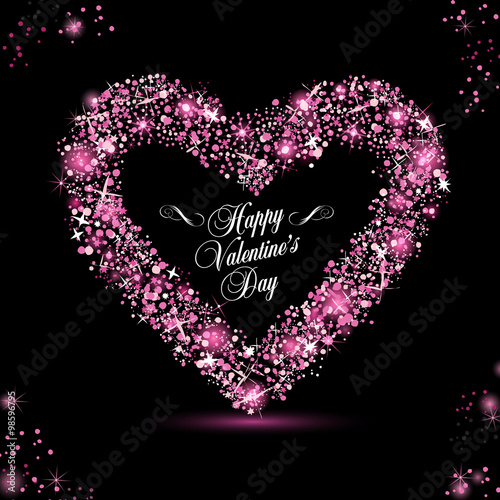 Happy Valentine Day card with rose glitters.