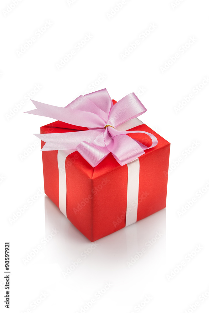 Obraz premium red gift box on white background