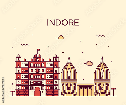 Indore skyline vector illustration linear style photo