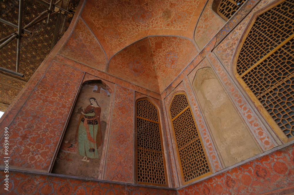 Beautiful wall of Ali Qapu Palace in Isfahan, Iran.