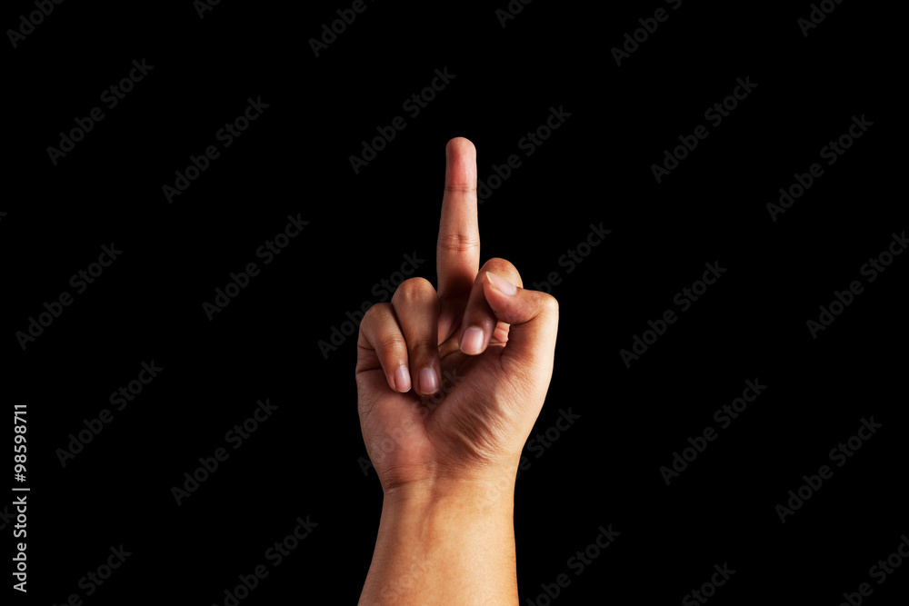 Human Hand Gesturing With Middle Finger Over Black Background Human Hand Gesturing With Middle Finger Over Black Background