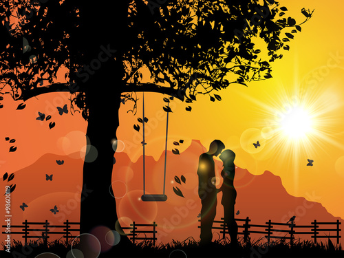 Young Lovers under Sunset, Kissing