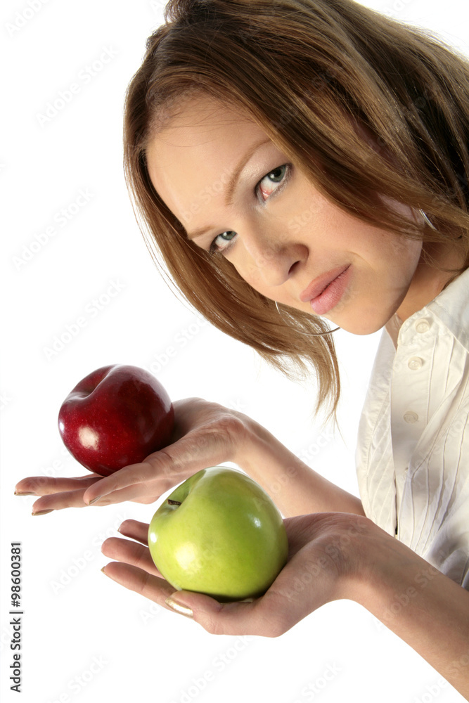 girl hold apples isolated on white background girl hold apples isolated on white background