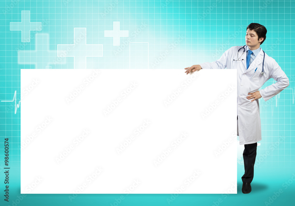 Doctor with banner Doctor with banner