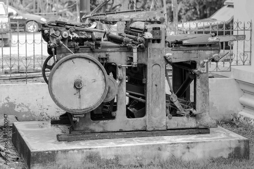Old machine for printing in Thailand in Black and white tone