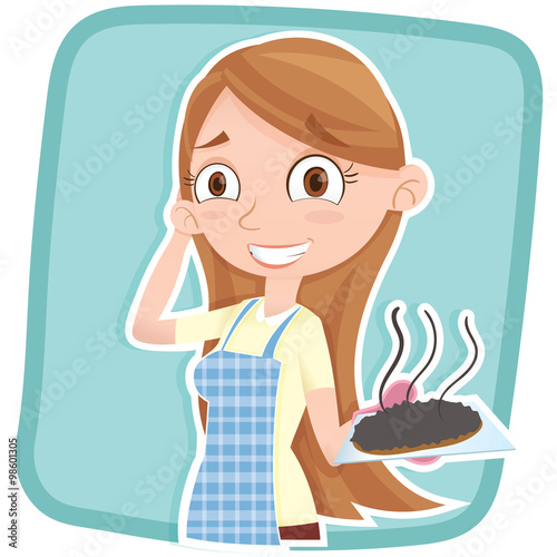woman showing burnt cake