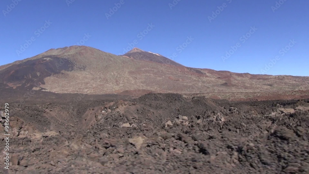 View of Teide shot through a moving car window, Tenerife, Canary islands View of Teide shot through a moving car window, Tenerife, Canary islands