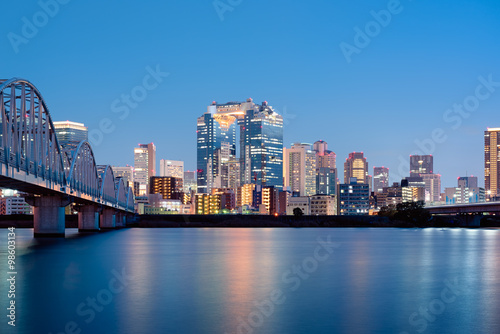 Nigth view of Umeda District Skyline in Osaka, Japan. photo