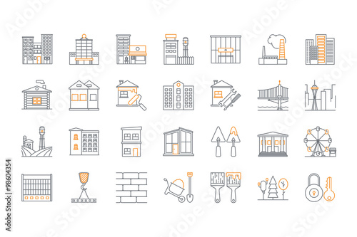  Set of line building icons. Stock vector.