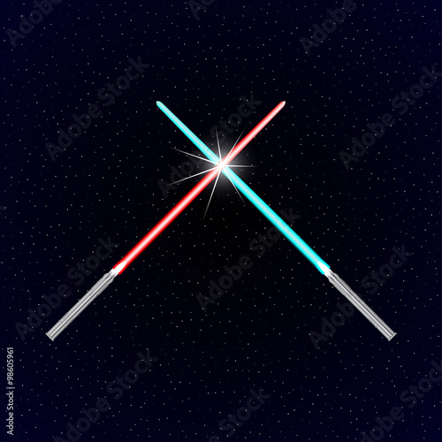 Two light swords on stars background