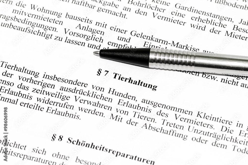 Obraz premium Mietvertragsklausel Tierhaltung