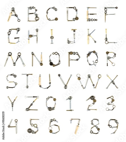 Industrial metal alphabet with screws