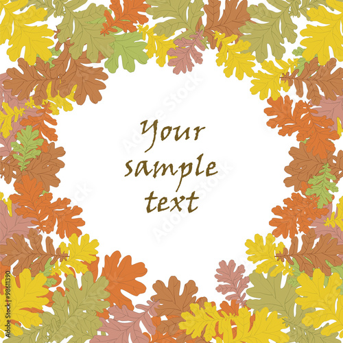 Autumn background with thorn tree leaves text in center. Vector