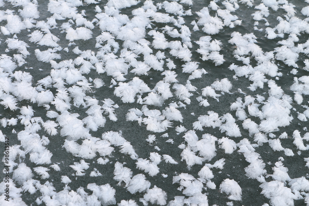 Snow cover of a freakish form on ice of the frozen river Snow cover of a freakish form on ice of the frozen river