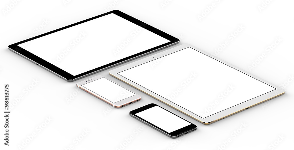Set of tablet computer isolated on white background, with blank screen mockup, isolated. Whole render in focus. Template, mockup. Set of tablet computer isolated on white background, with blank screen mockup, isolated. Whole render in focus. Template, mockup.