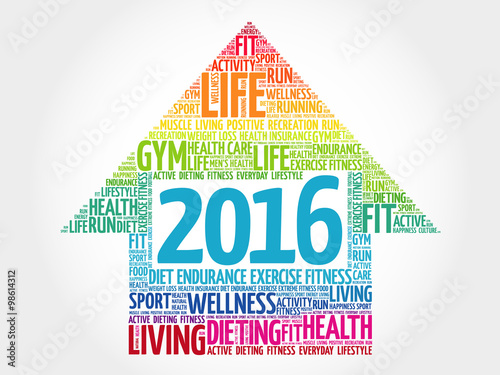2016 Goals Health word cloud, health arrow concept