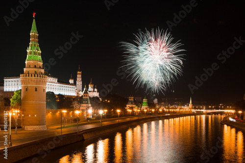 Festive fireworks over the Moscow Kremlin, Russia