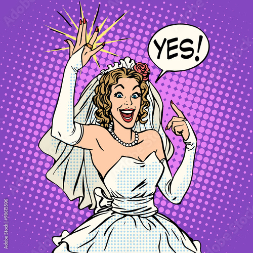 Happy bride with a wedding ring