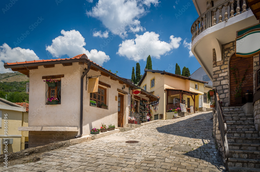 Old street of Bar touristic town center, Montenegro