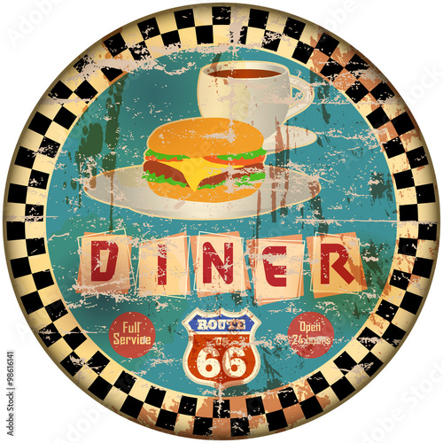retro american route 66 diner sign, vector Illustration