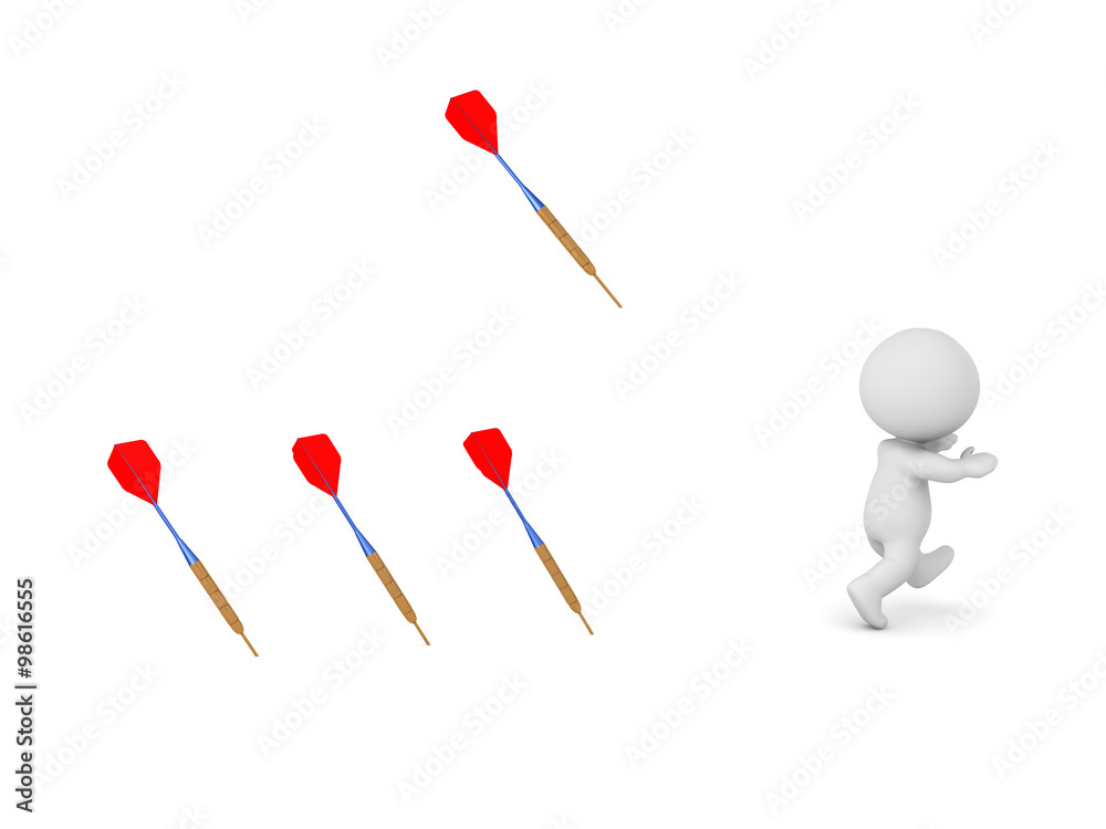 3D Character Running Away from Dart Arrows