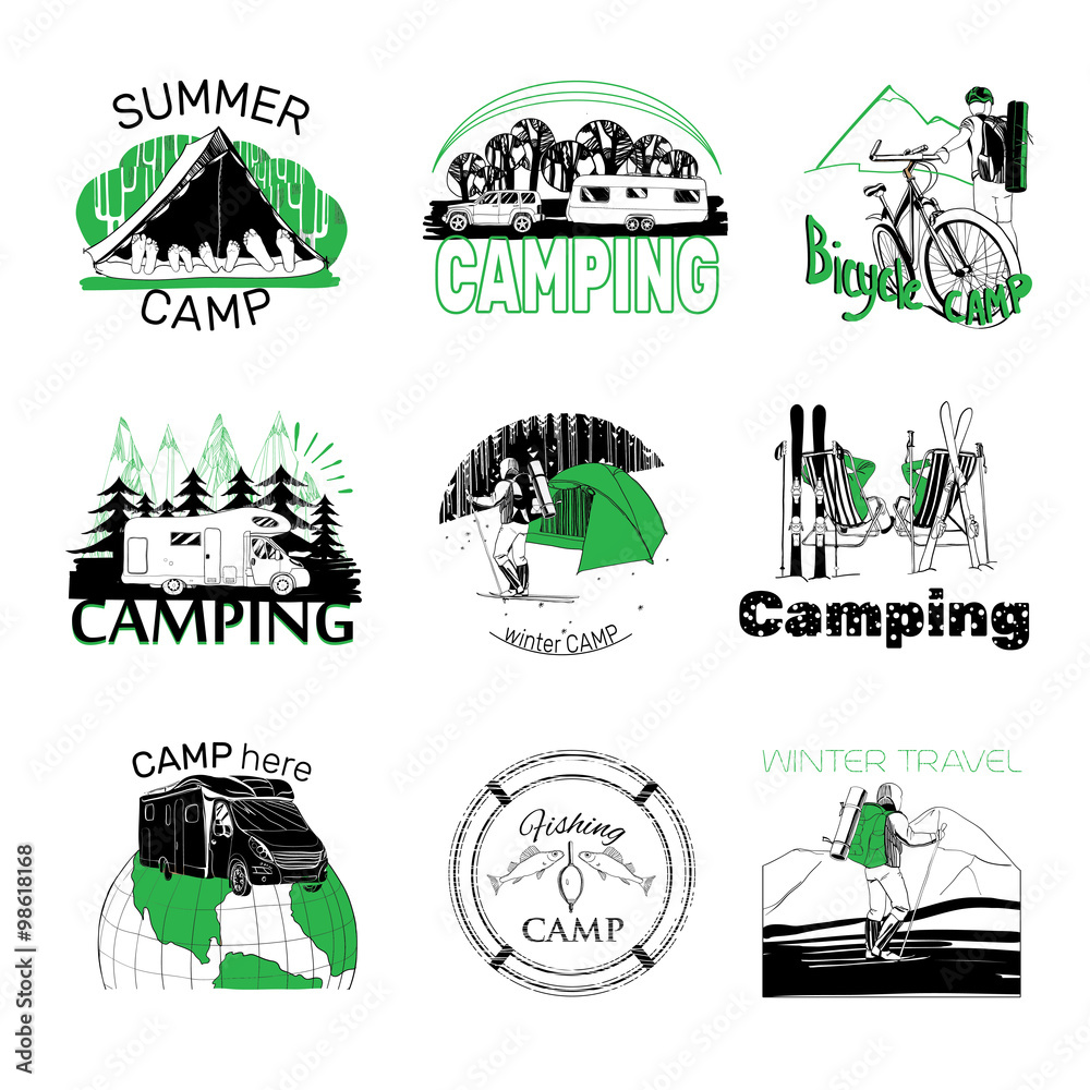  set of camp labels and logo graphics