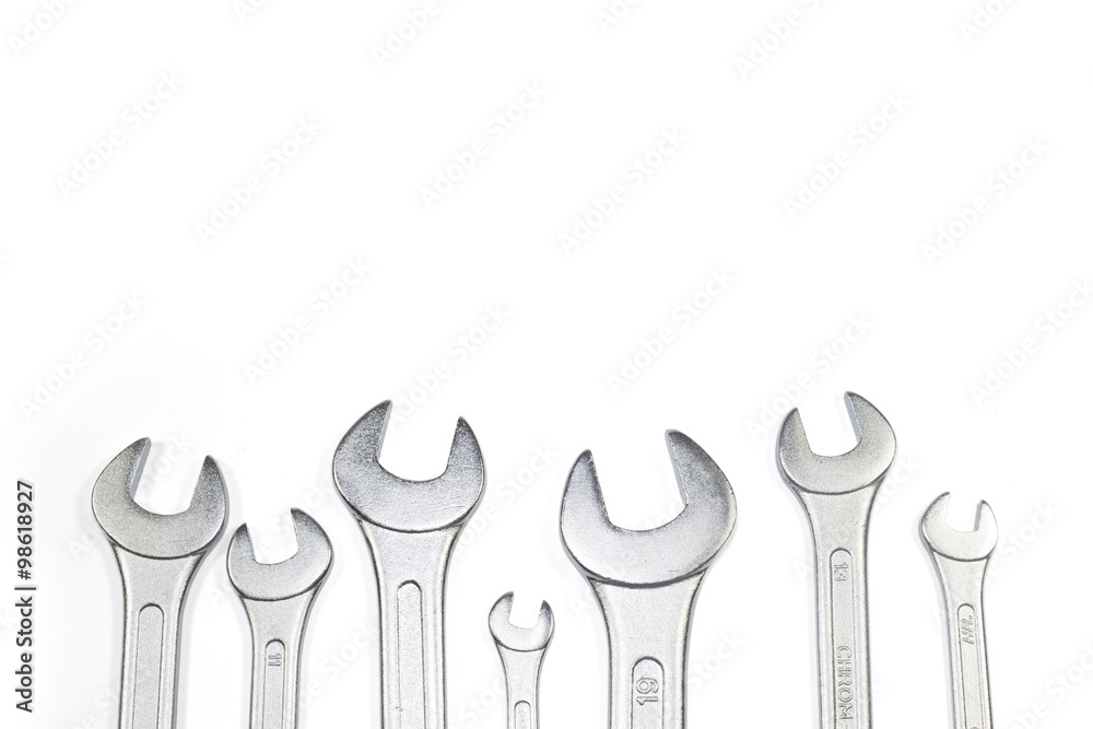 Heap Of Stainless Steel Spanners Of Different Sizes Isolated Heap Of Stainless Steel Spanners Of Different Sizes Isolated